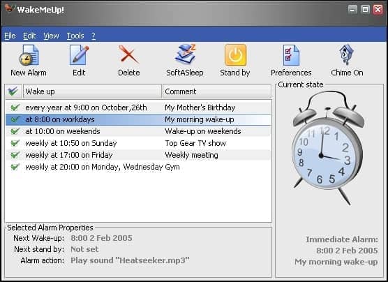 WakeMeUp free alarm clock for PC