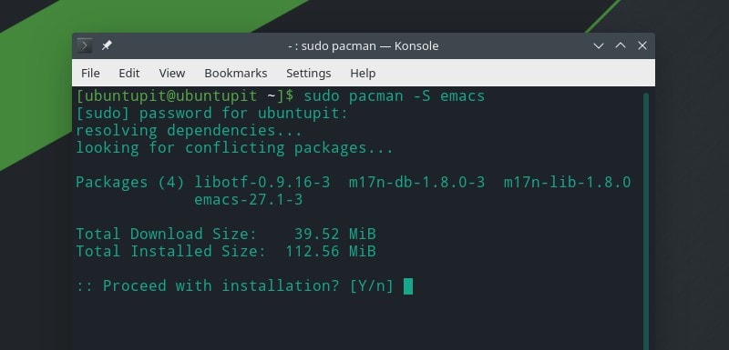 install emacs on Manjaro Linux