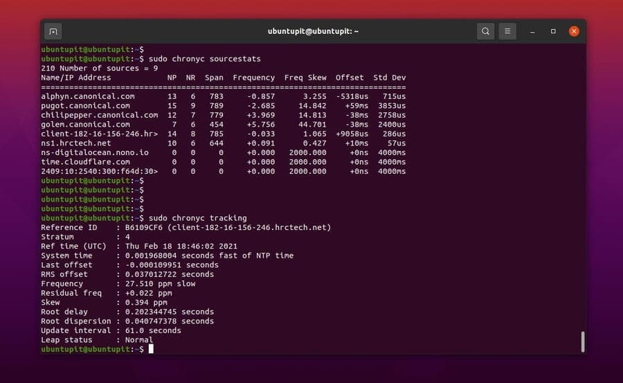 source stats tracking Synchronize Time with NTP in Linux