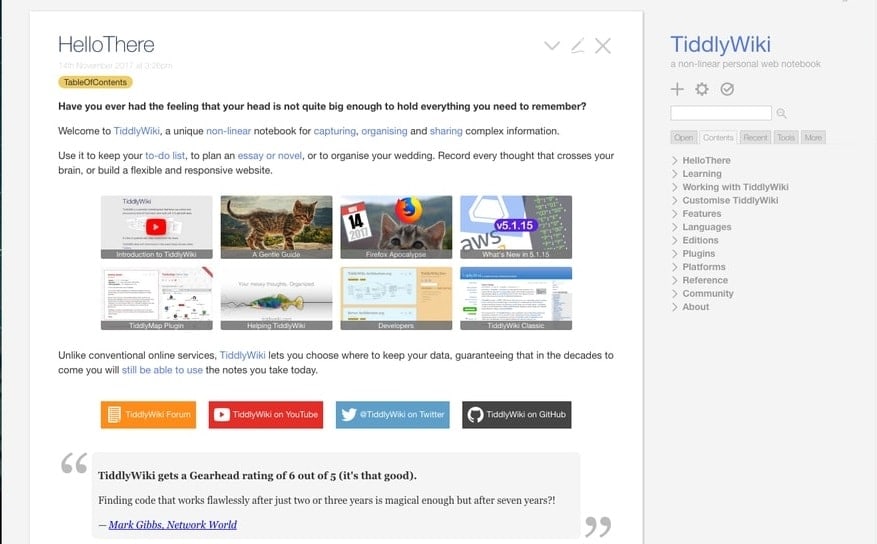 TiddlyWiki-Wiki Software for Linux