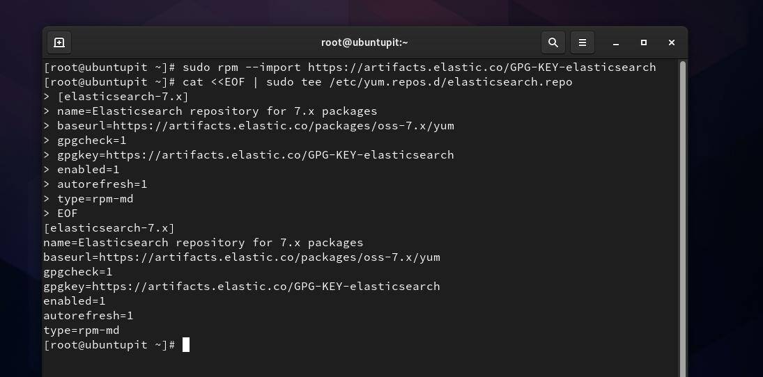 Add EOF key for elasticsearch on Fedora