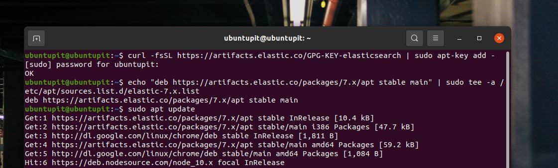 elastic search curl and echo on Ubuntu