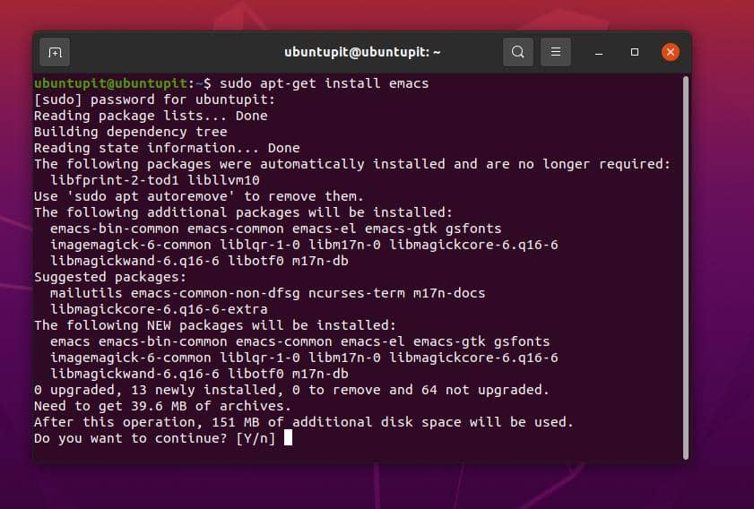 install emacs on ubuntu Linux