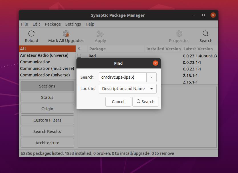 synaptic package manager installl