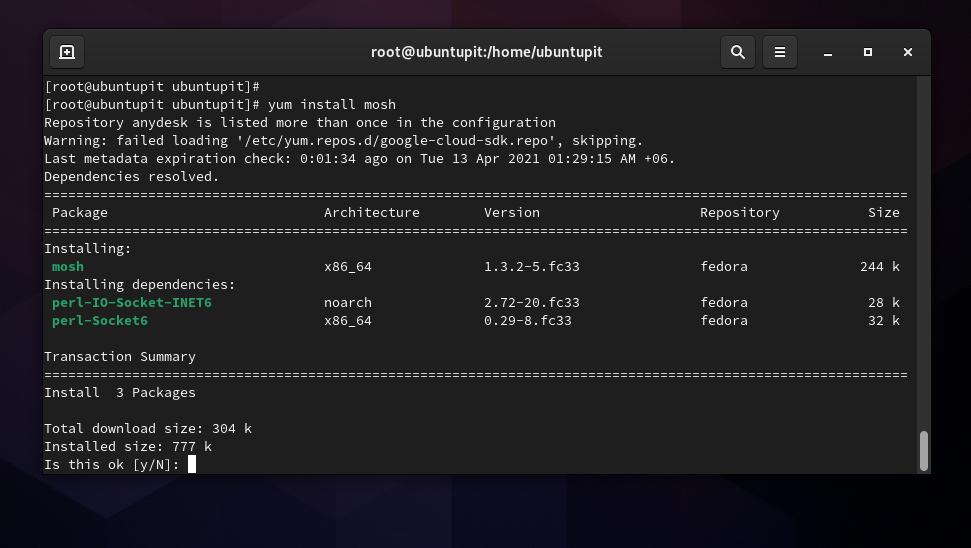 Install mosh on Fedora Linux