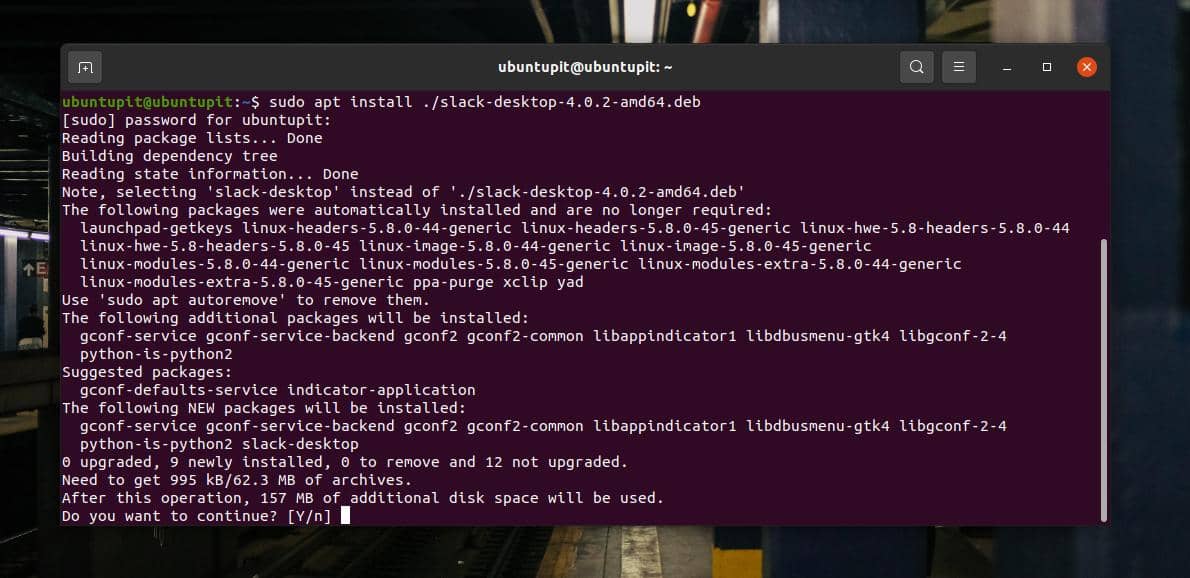 install slack via CLI on Ubuntu Linux