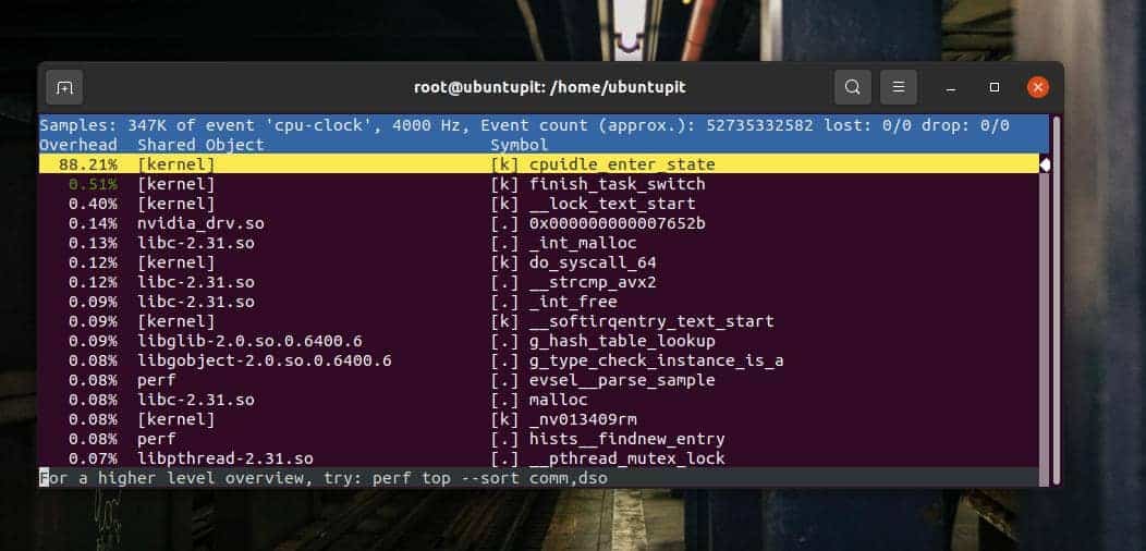 perf top -e cpu-clock