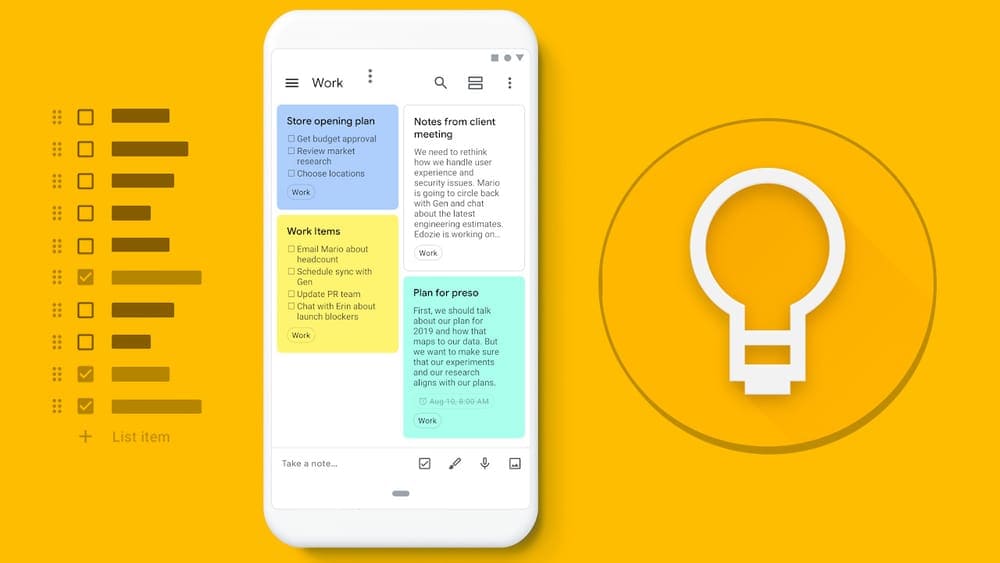 Google Keep, Android Tablet apps