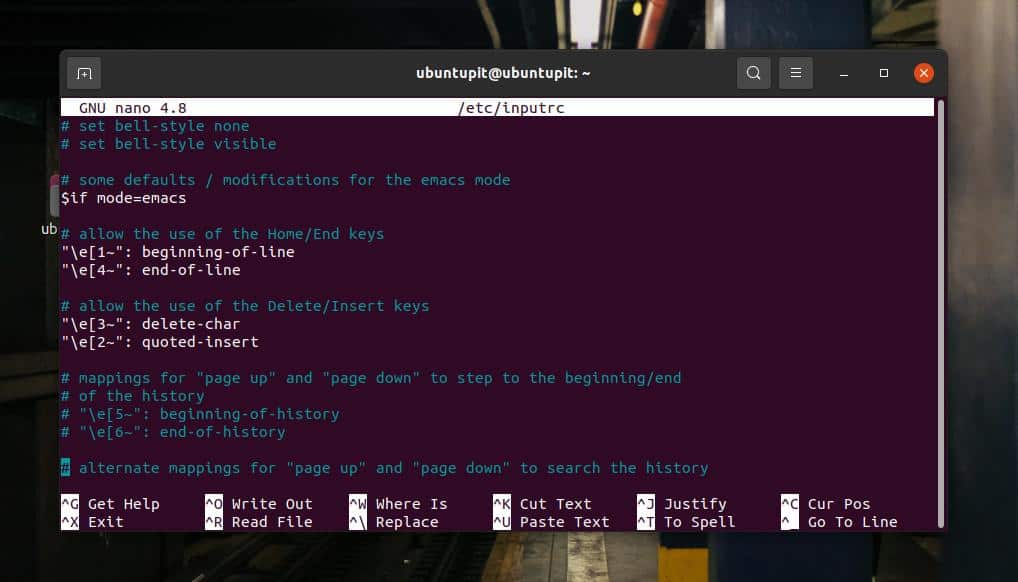 sudo nano inputrc