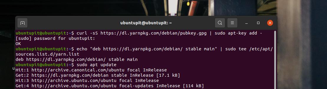 Yarn install on Ubuntu Linux
