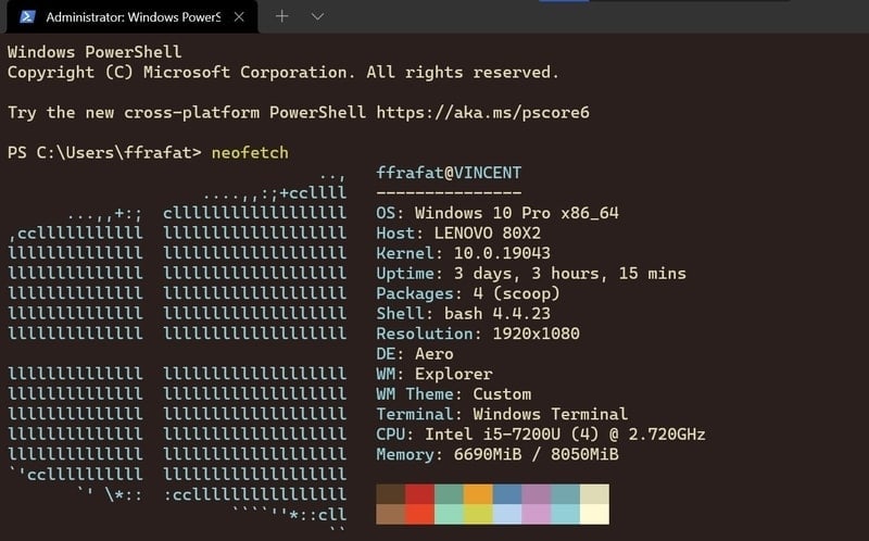 Start terminal. Terminal Windows 10. Color scheme for Terminal.