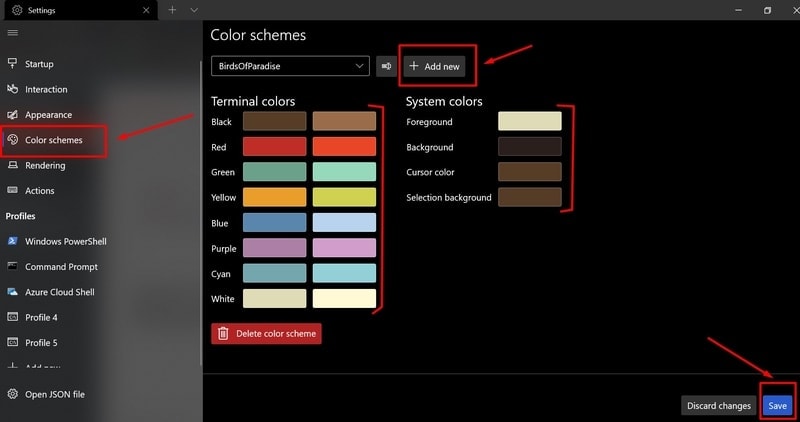 change colors scheme using settings