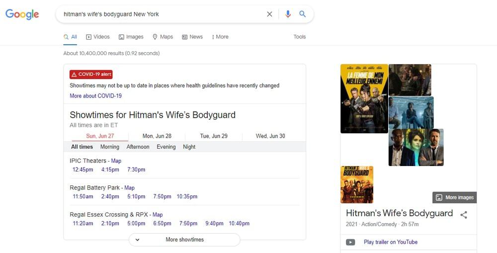 Get Movie ShowTime - Google Search Tricks