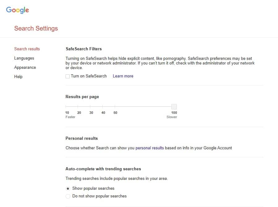 Google Customize Setting