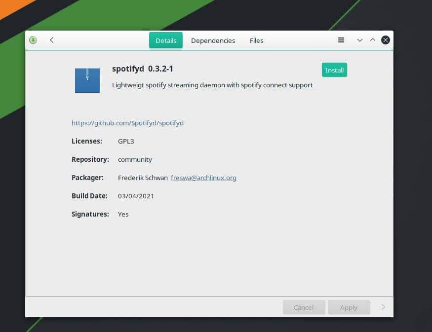 Spotifyd install on Manjaro