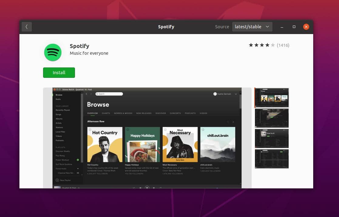 Spotify on ubuntu Linux GUI