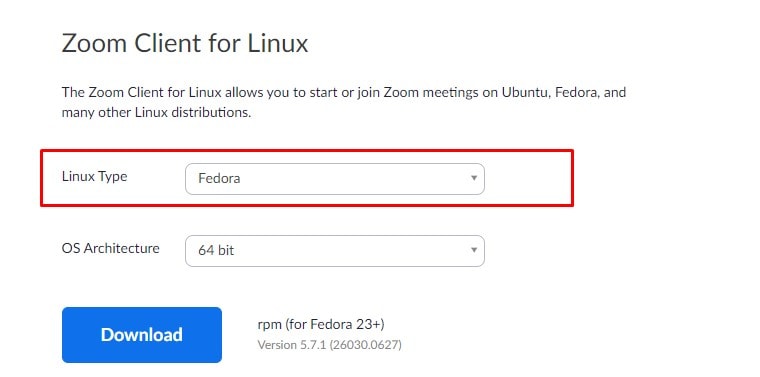 Zoom Client for Linux fedora