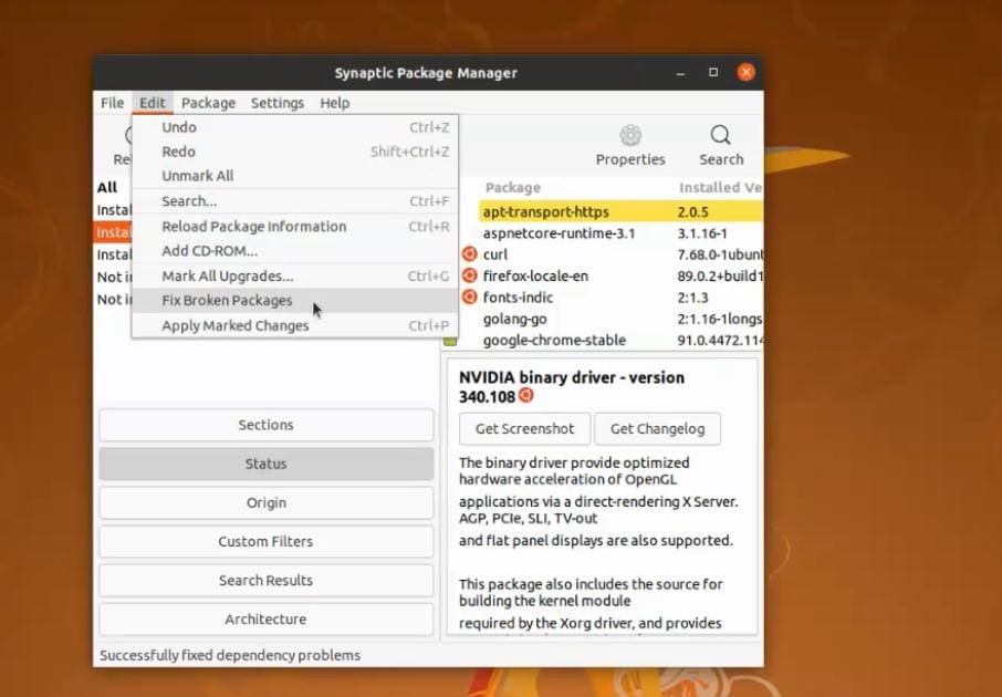 fix broken packages on ubuntu via synoptic