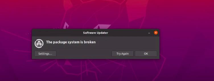 software updater the package system is broken