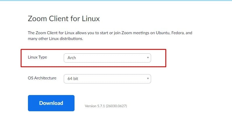 zoom client for Arch Linux