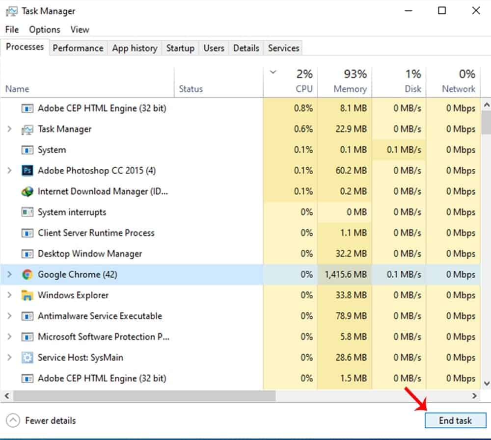 End Process from the Task Manager