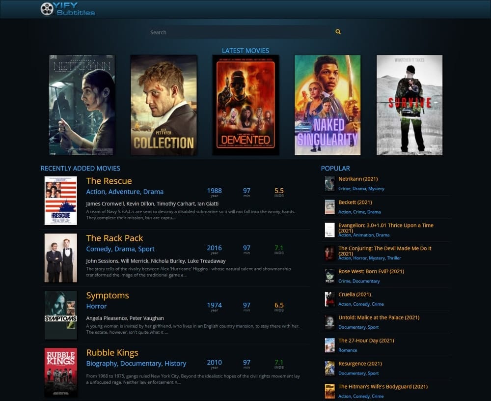 YIFY Subtitles download site