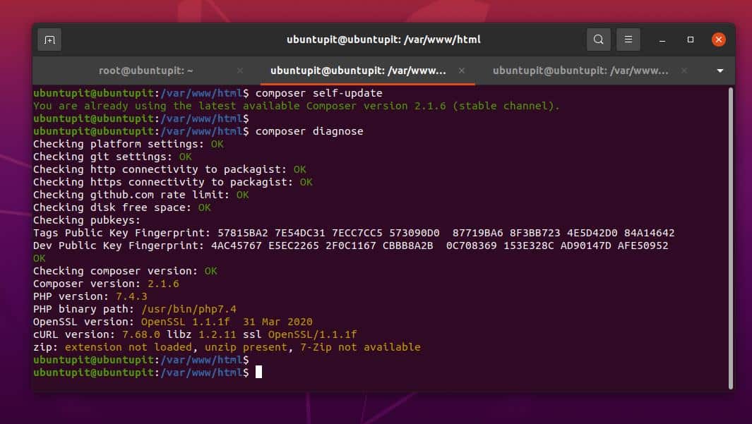 check composer on ubuntu