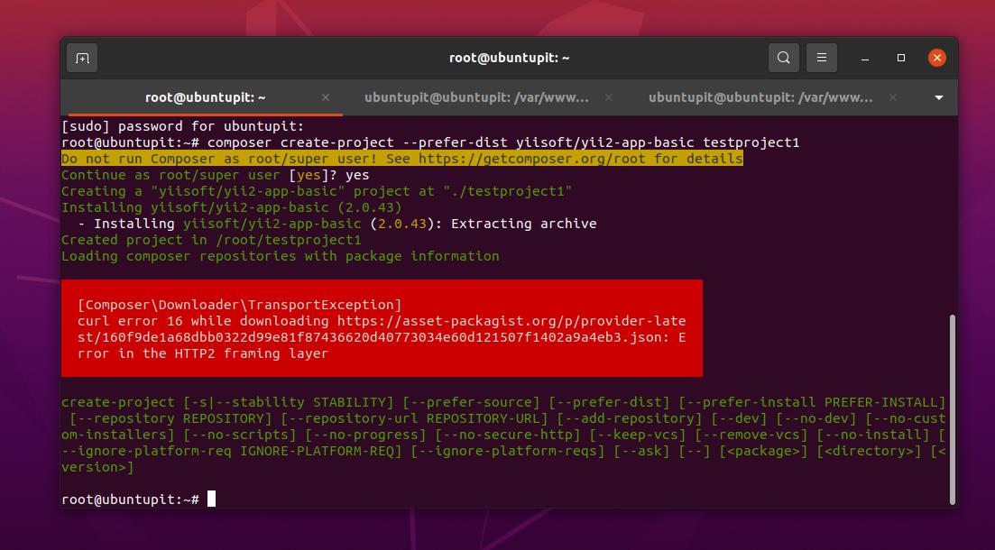 composer error on ubuntu Yii PHP Framework on Ubuntu