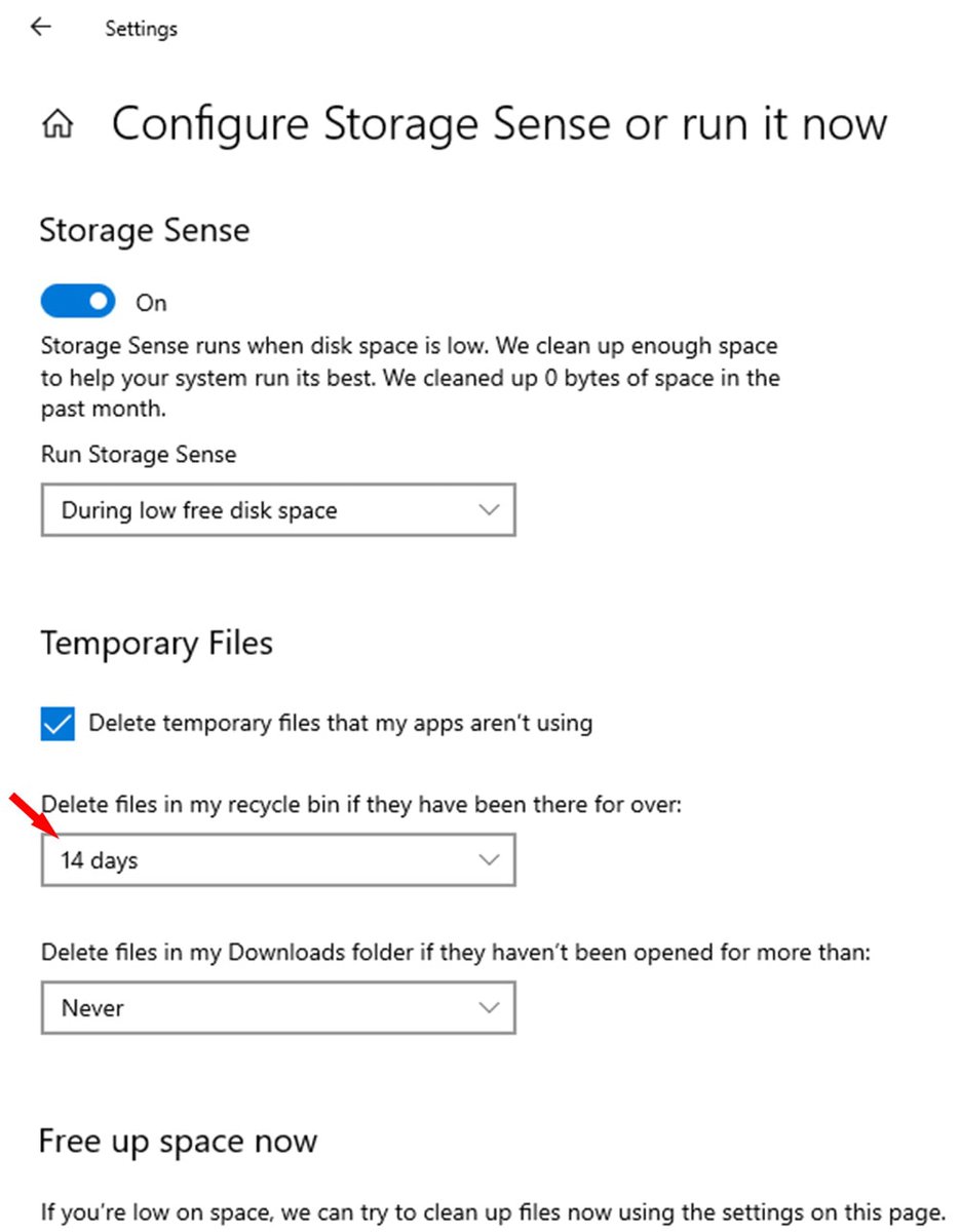 configure to schedule Windows 10 to empty recycle bin automatically