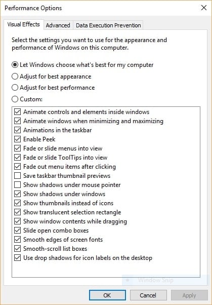 disable visual effects