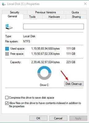 disk cleanup to speed up Windows 10