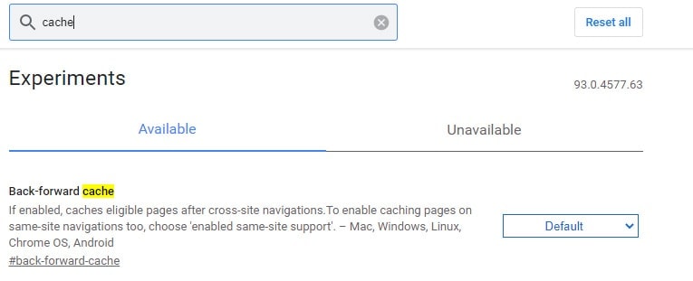 Back Forward Cache_ Chrome Flags