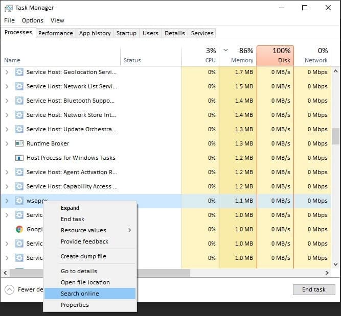 Suspicious App search online Windows Task Manager Tricks