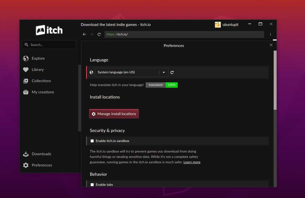 itch io settings on linux