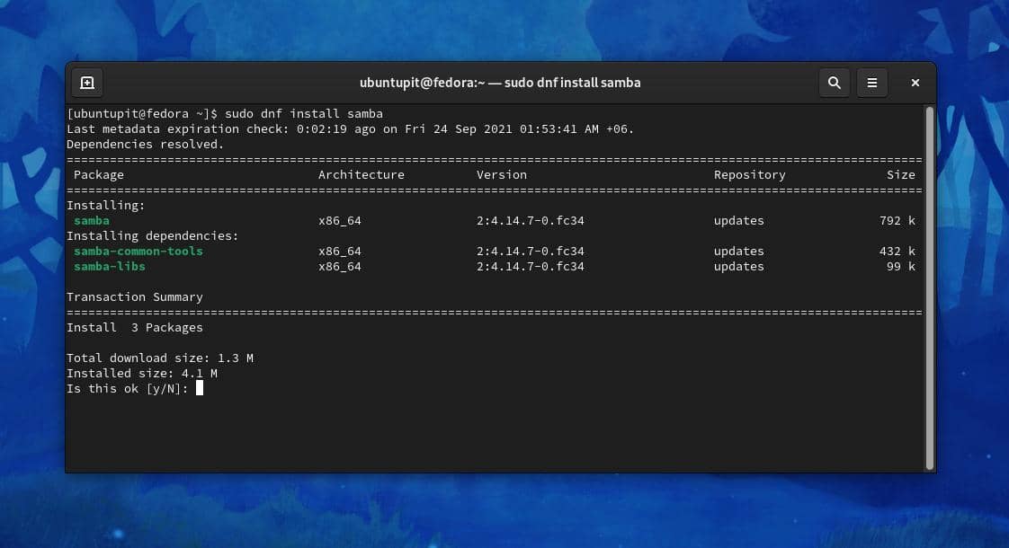 sudo dnf install Samba File Sharing Server On Linux
