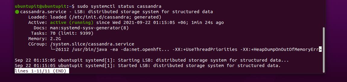 sudo systemctl status Apache Cassandra on Linux