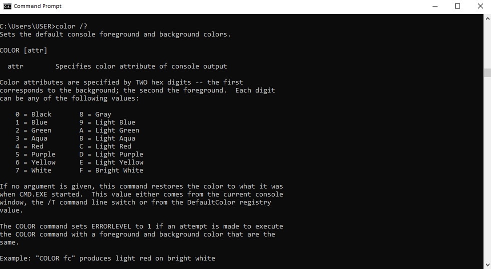 Change CMD command prompt color for Windows