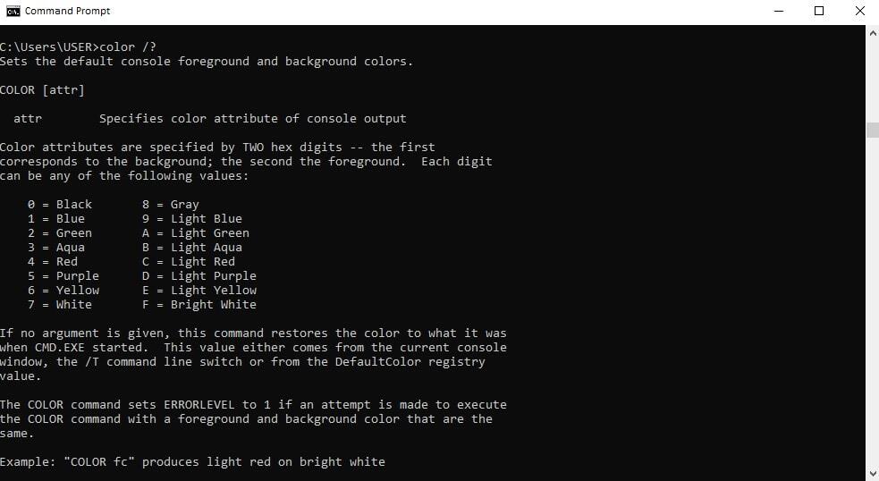 Change CMD command prompt color for Windows