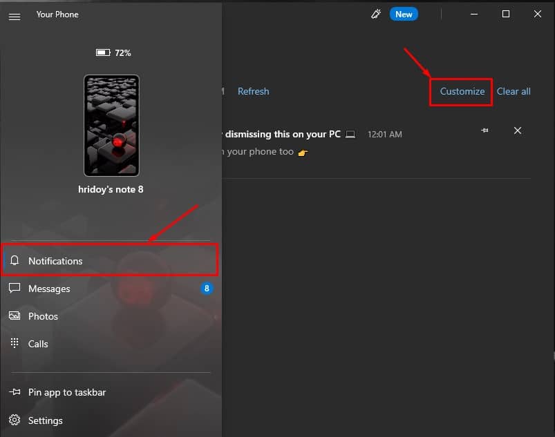 Customize notifications on PC