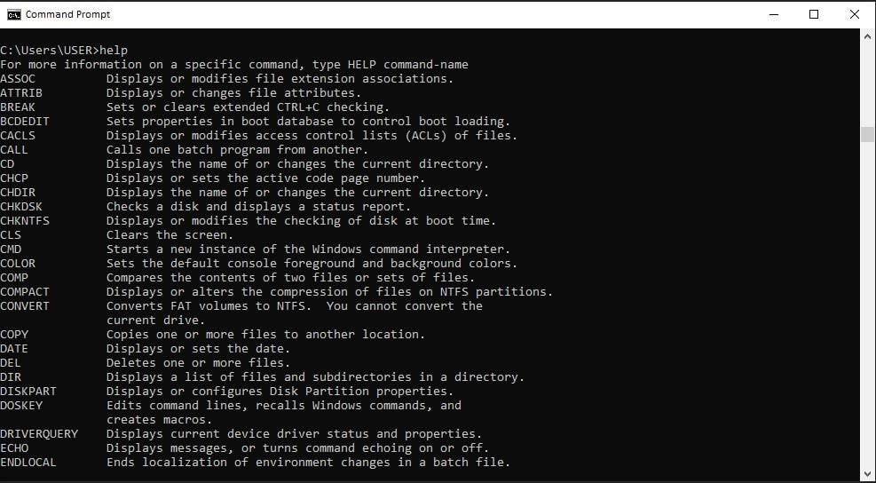 basic command prompt commands windows 10