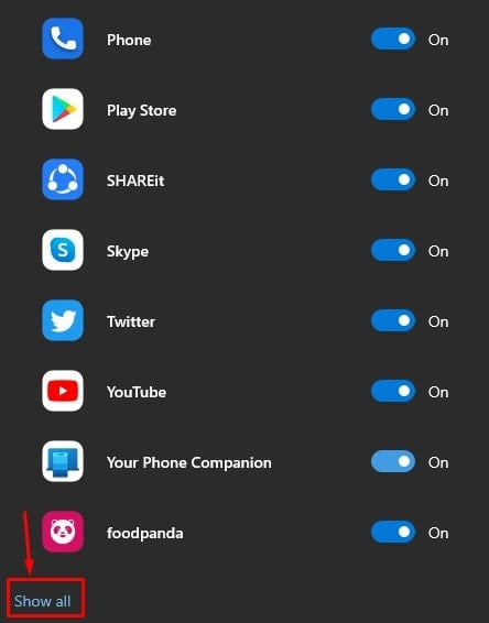 Show all to choose for which app you get notifications from