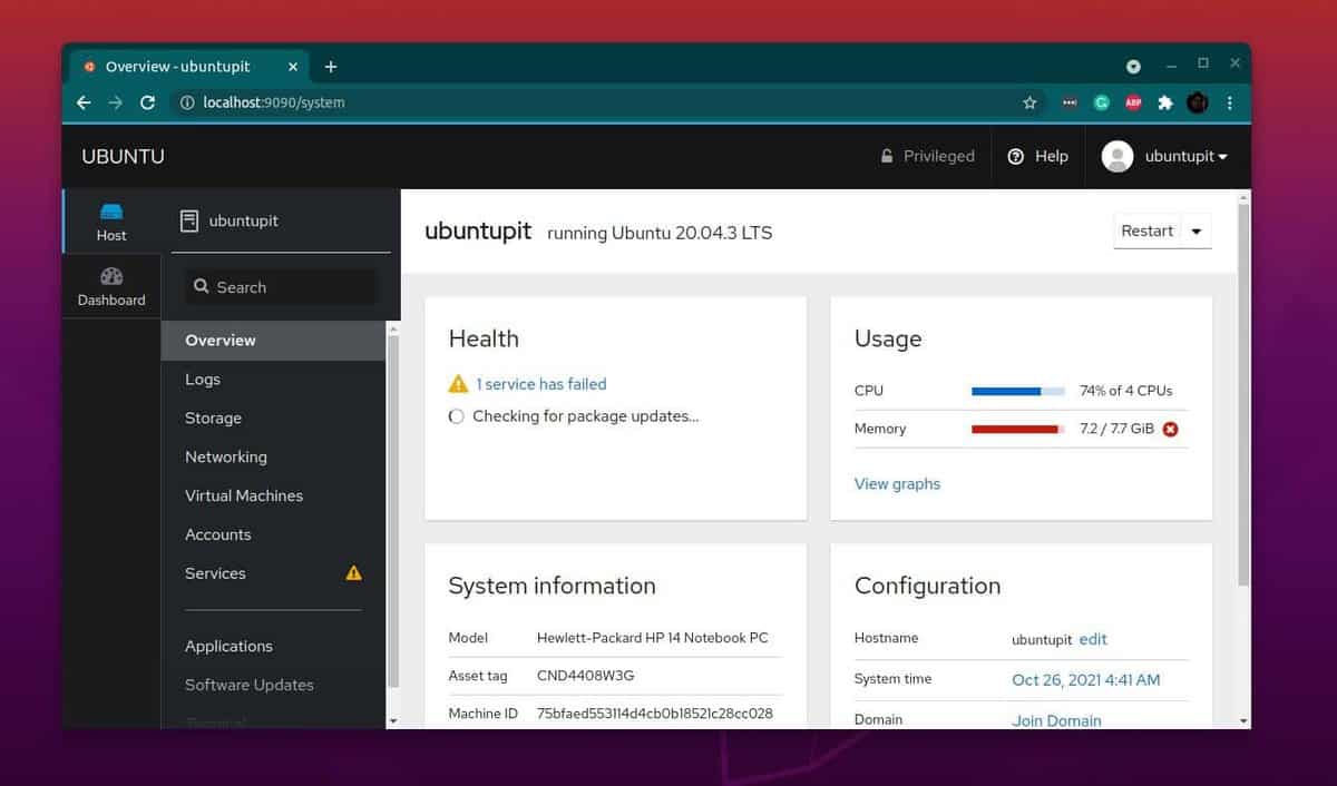 cockpit dashboard Manage Virtual Machines in KVM