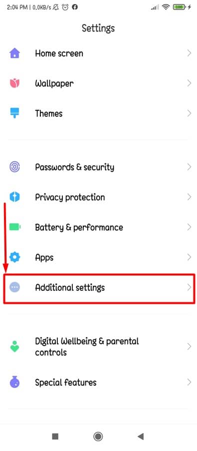 Additional settings on Android