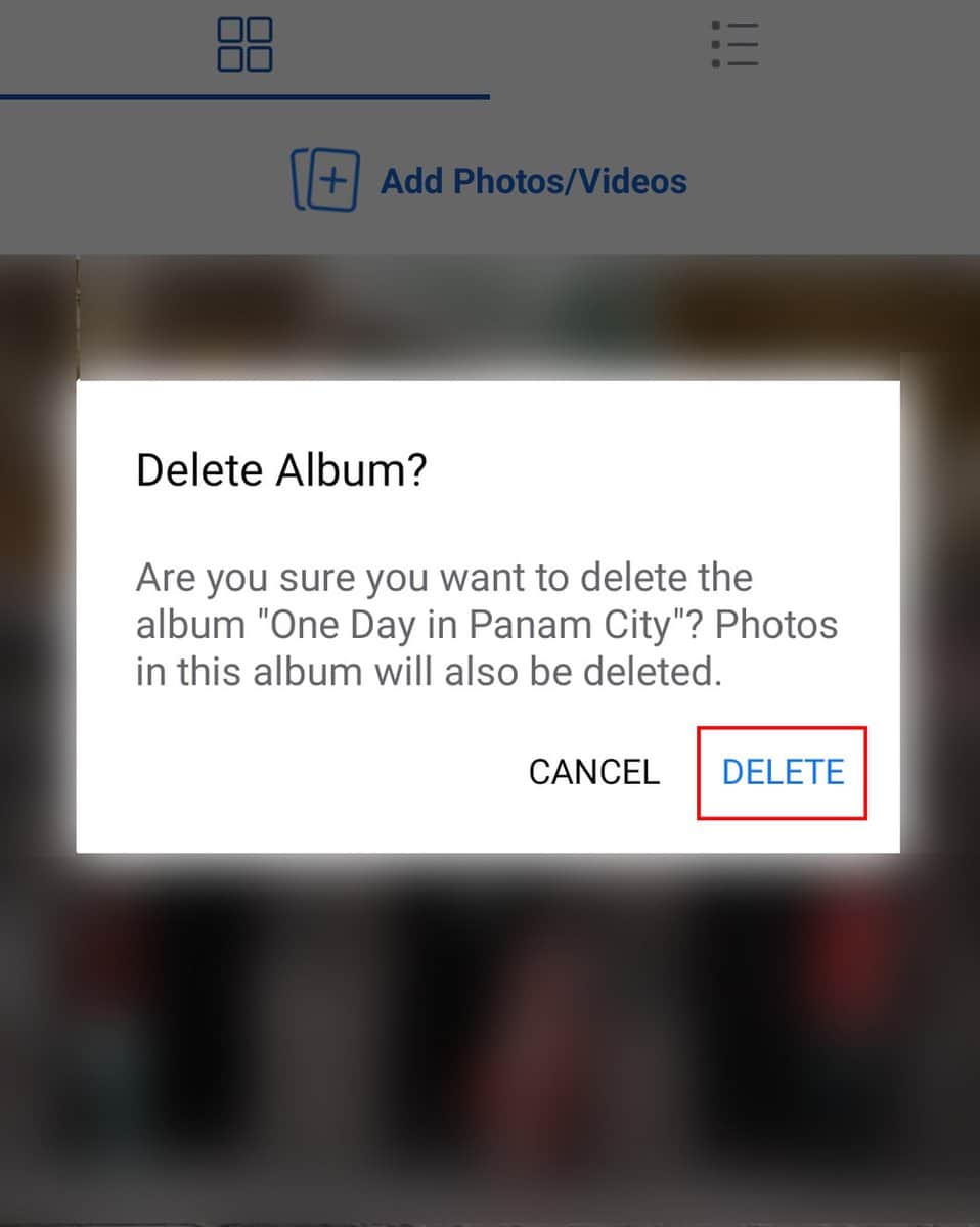 Delete Albums from Facebook by using a mobile
