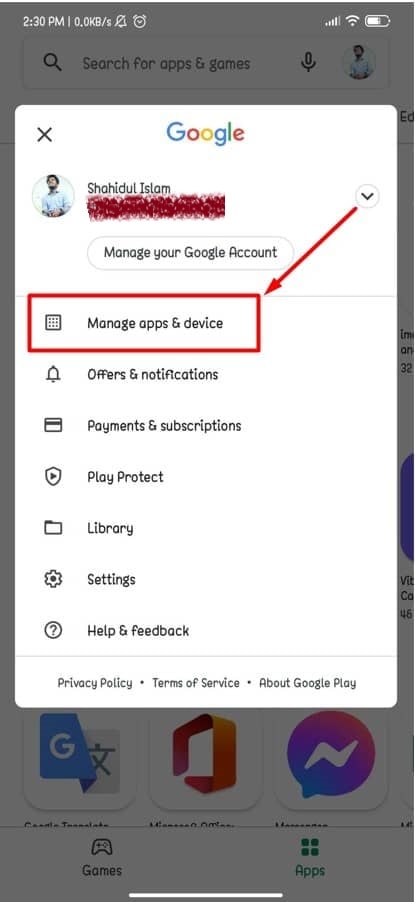 Manage apps & device