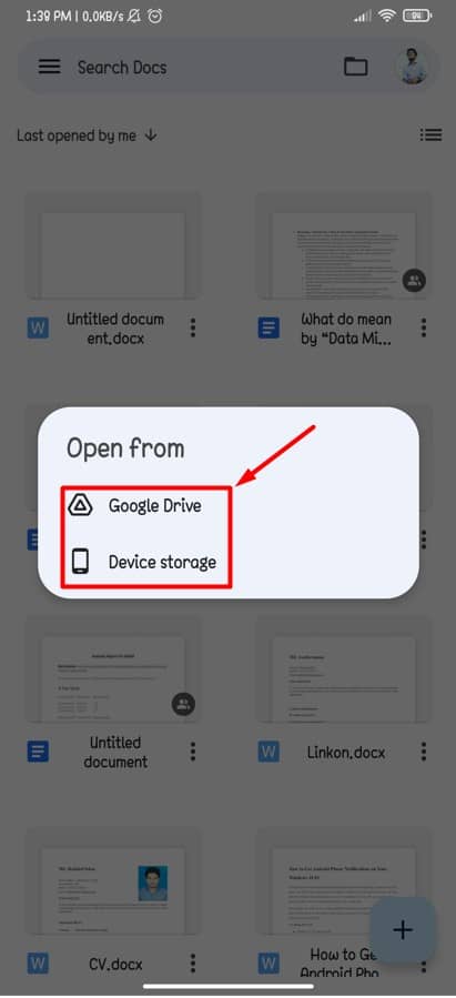 Save .docx in Google Docs App