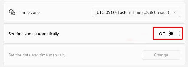 Turn off set time zone automatically