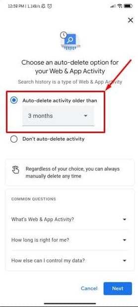 Auto-delete duration setup