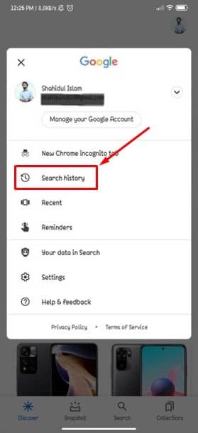 Google search history on your Android