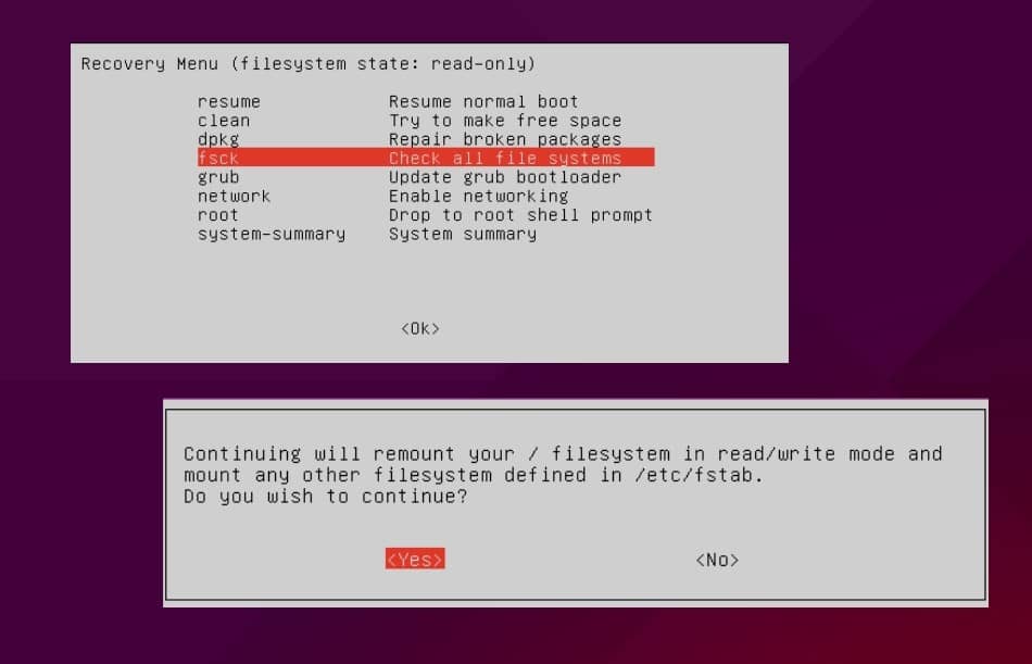 recovery mode Repair File System Errors in Debian